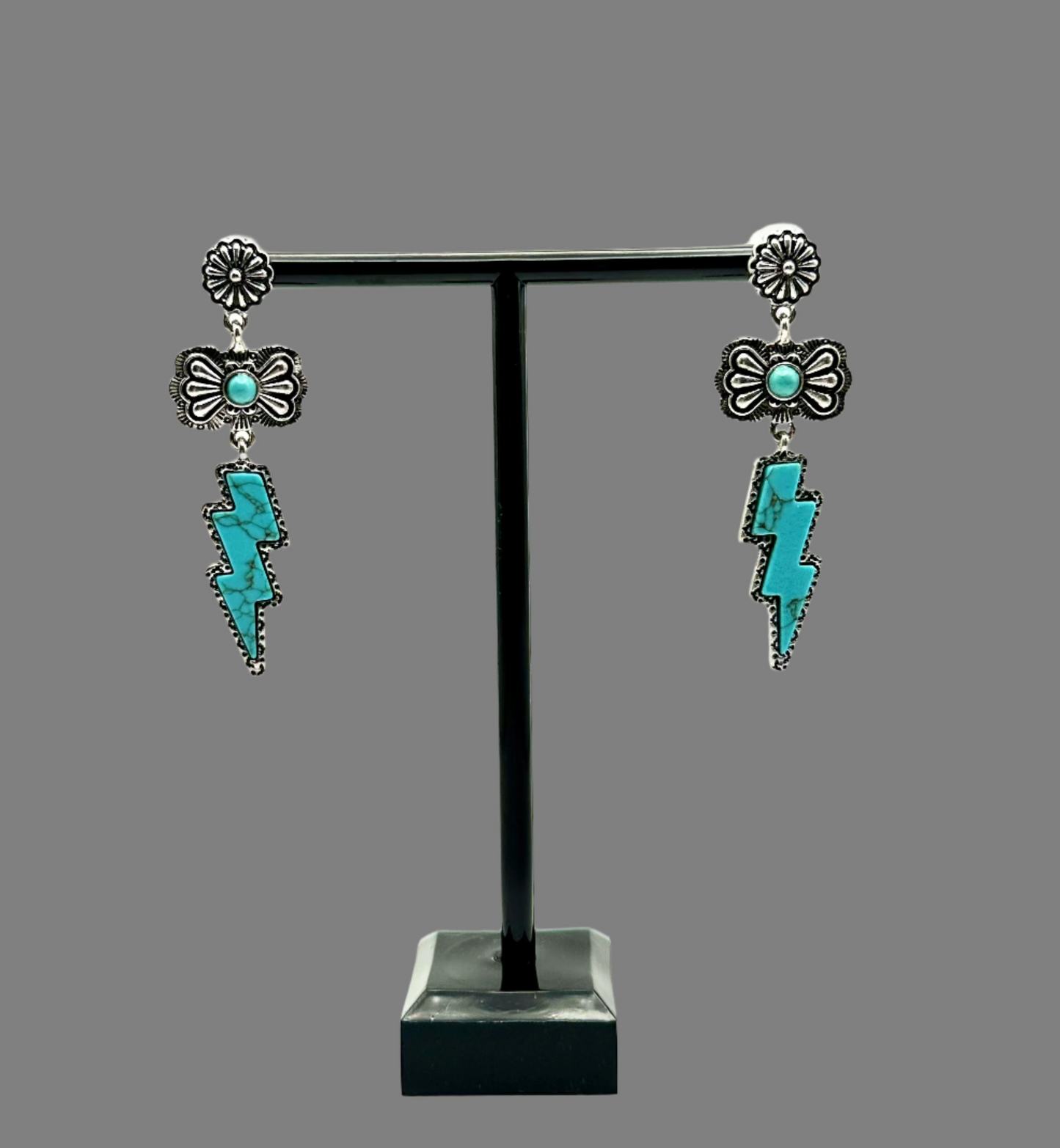 Silvertone Turquoise Lightning Bolt Earrings