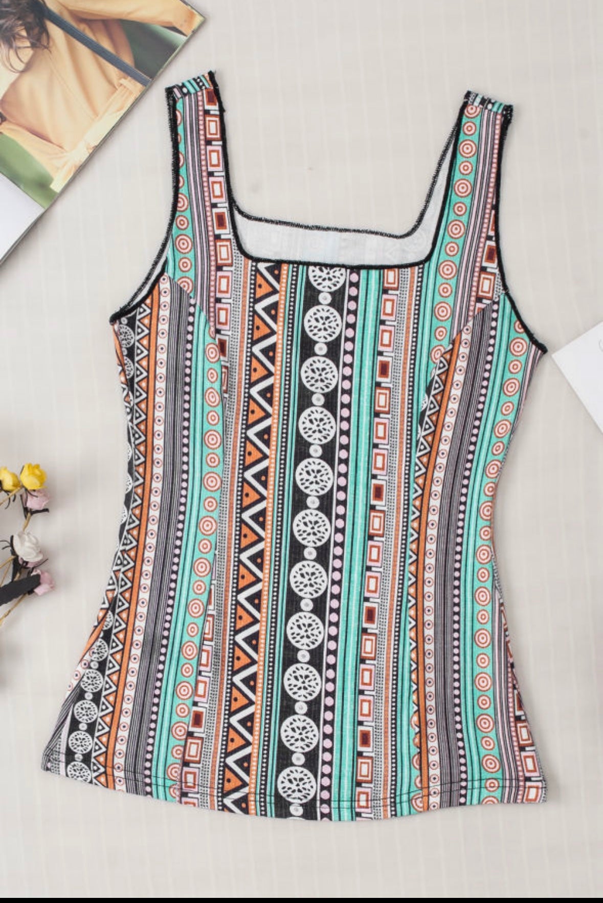 Green Western Geo Print Tank