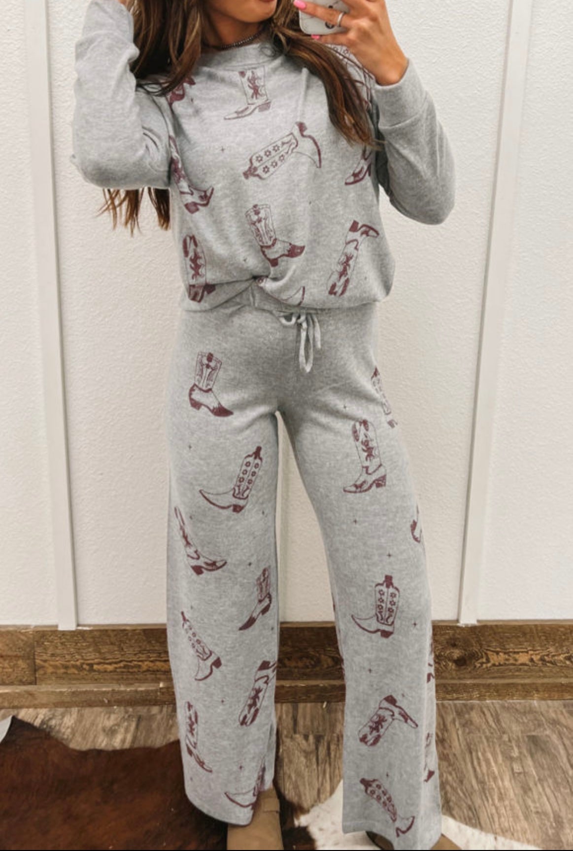 Grey Cowgirl Boots Lounge Set