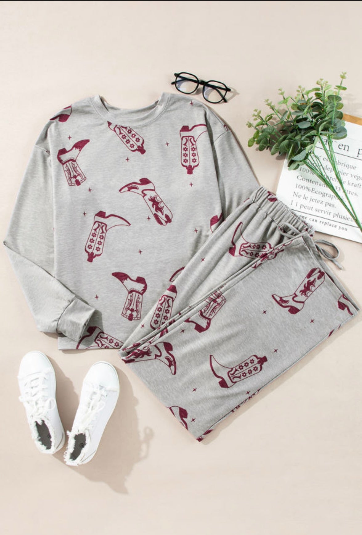 Grey Cowgirl Boots Lounge Set