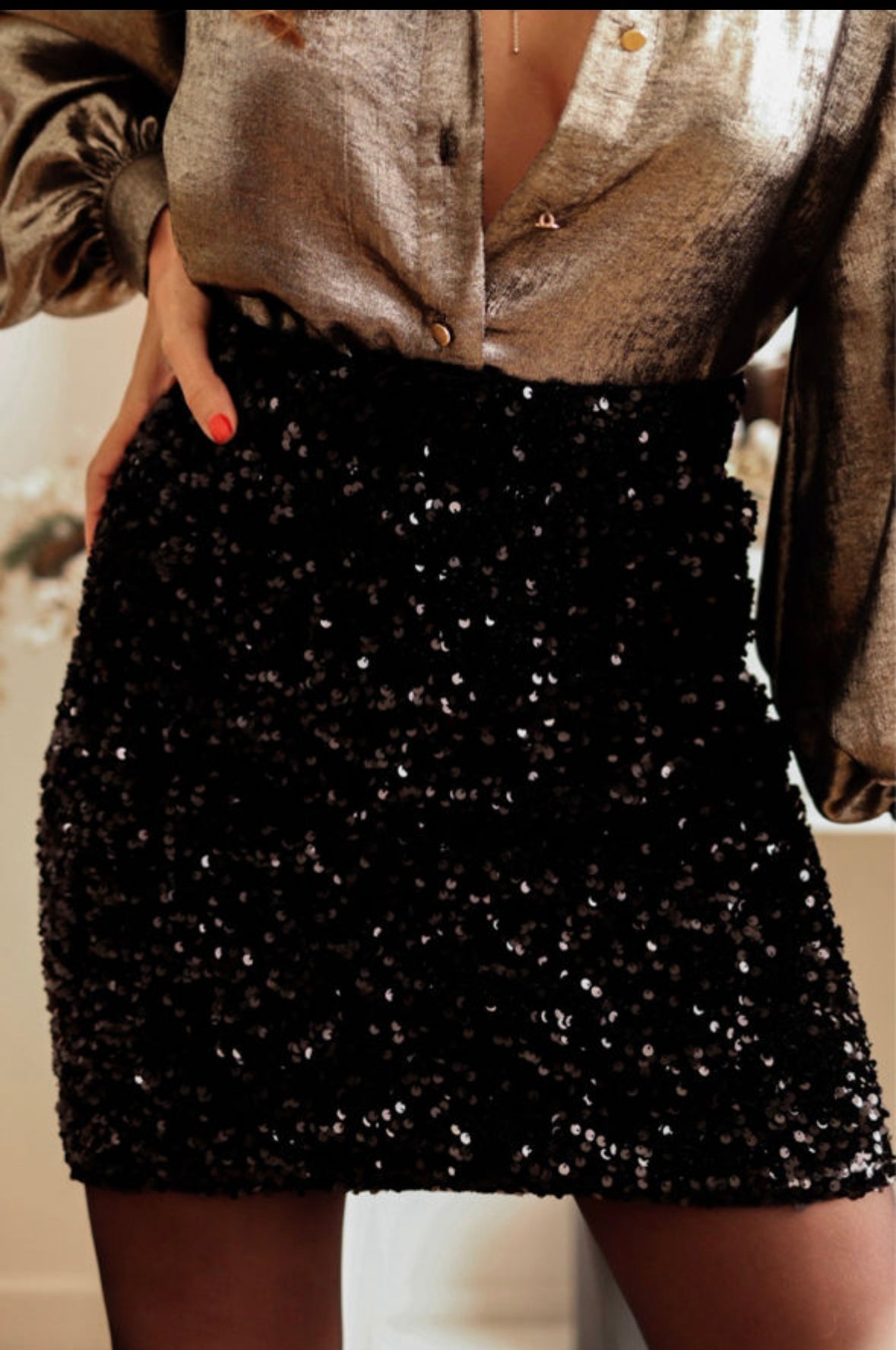 Black Sequin Bodycon Mini Skirt