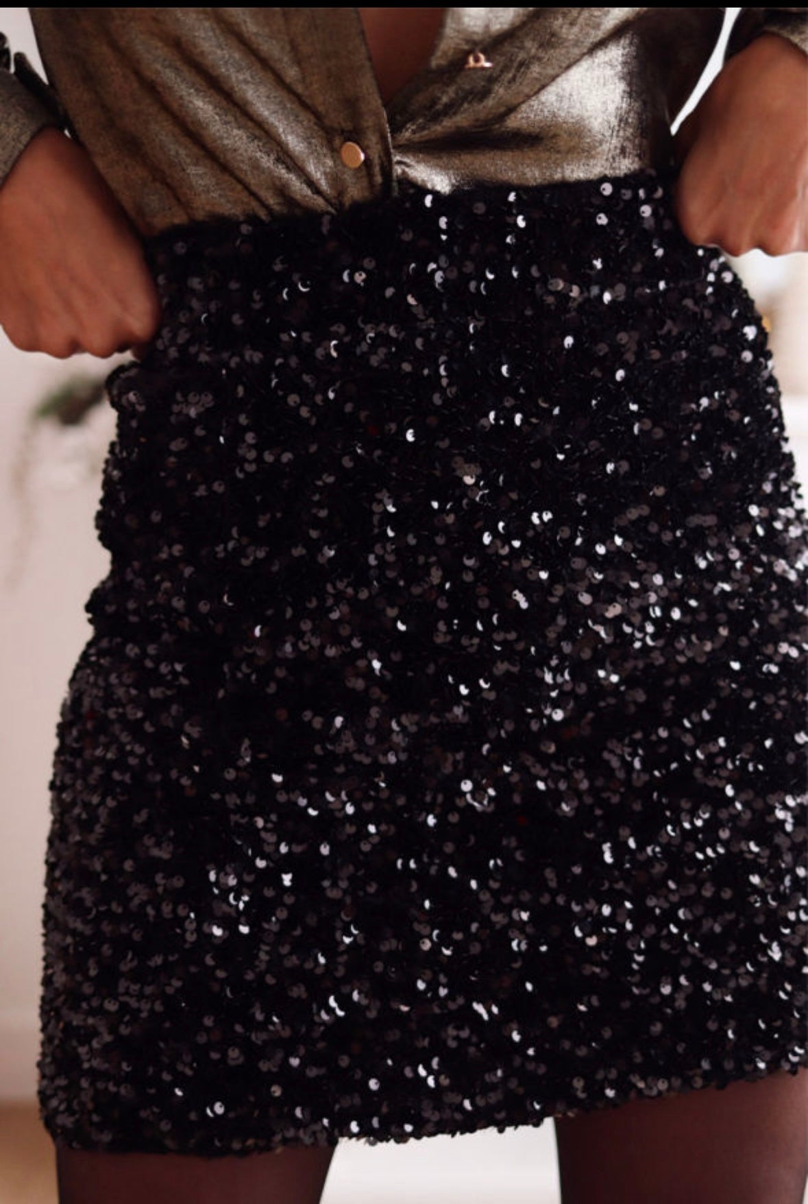 Black Sequin Bodycon Mini Skirt