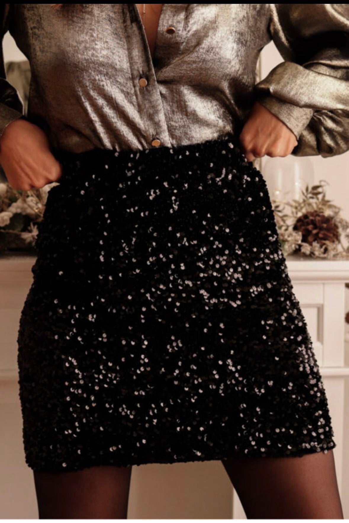 Black Sequin Bodycon Mini Skirt