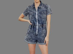 Kancan Denim Shorts Romper