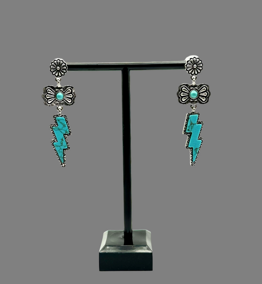 Silvertone Turquoise Lightning Bolt Earrings