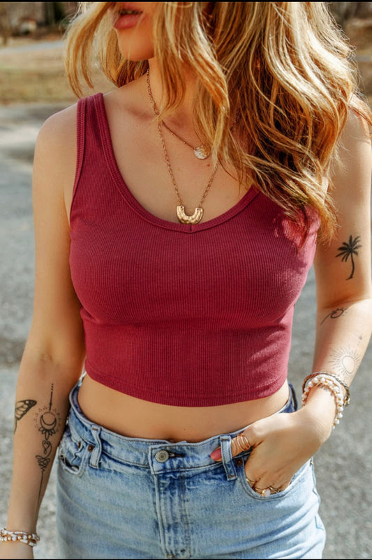 Ribbed Knit Cropped Tank Top
