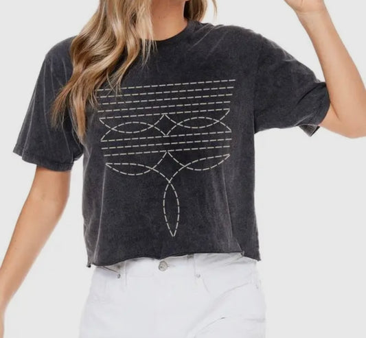 Boot Stitch Faux Crop Tee