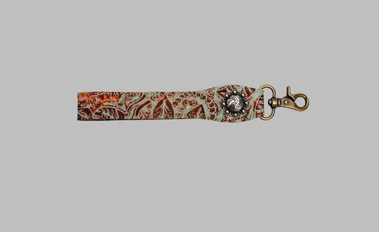 Brown and Turquoise Leather Key Fob