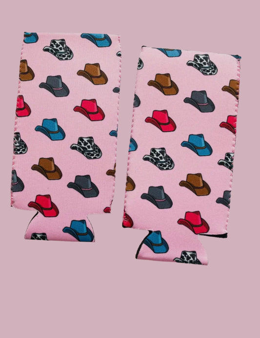 Pink Cowboy Hat Tall Can Koozie 2-Pack