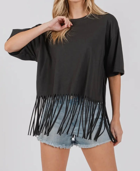 Grey Fringe Tee