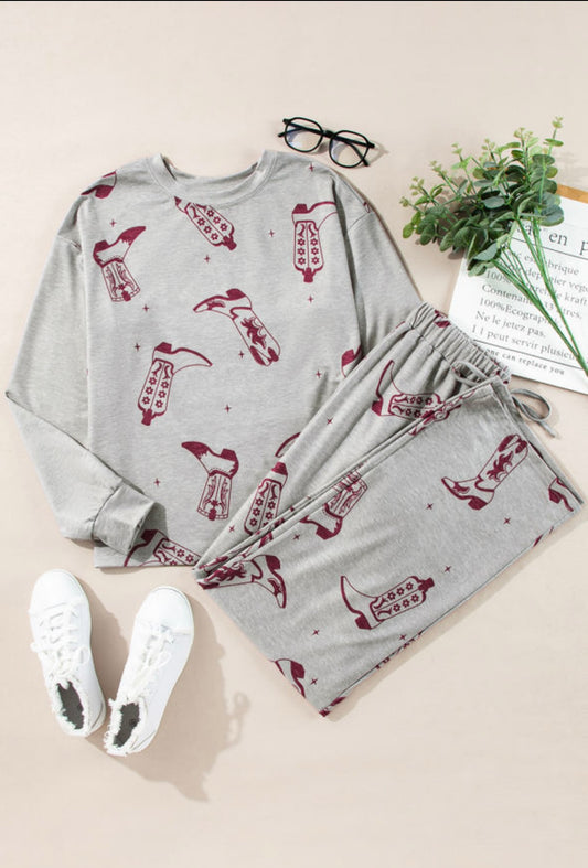 Grey Cowgirl Boots Lounge Set