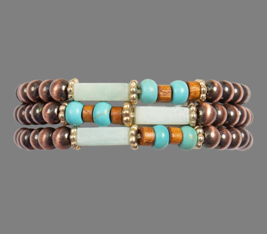 Wood Bead Layered Stretch Bracelet Set